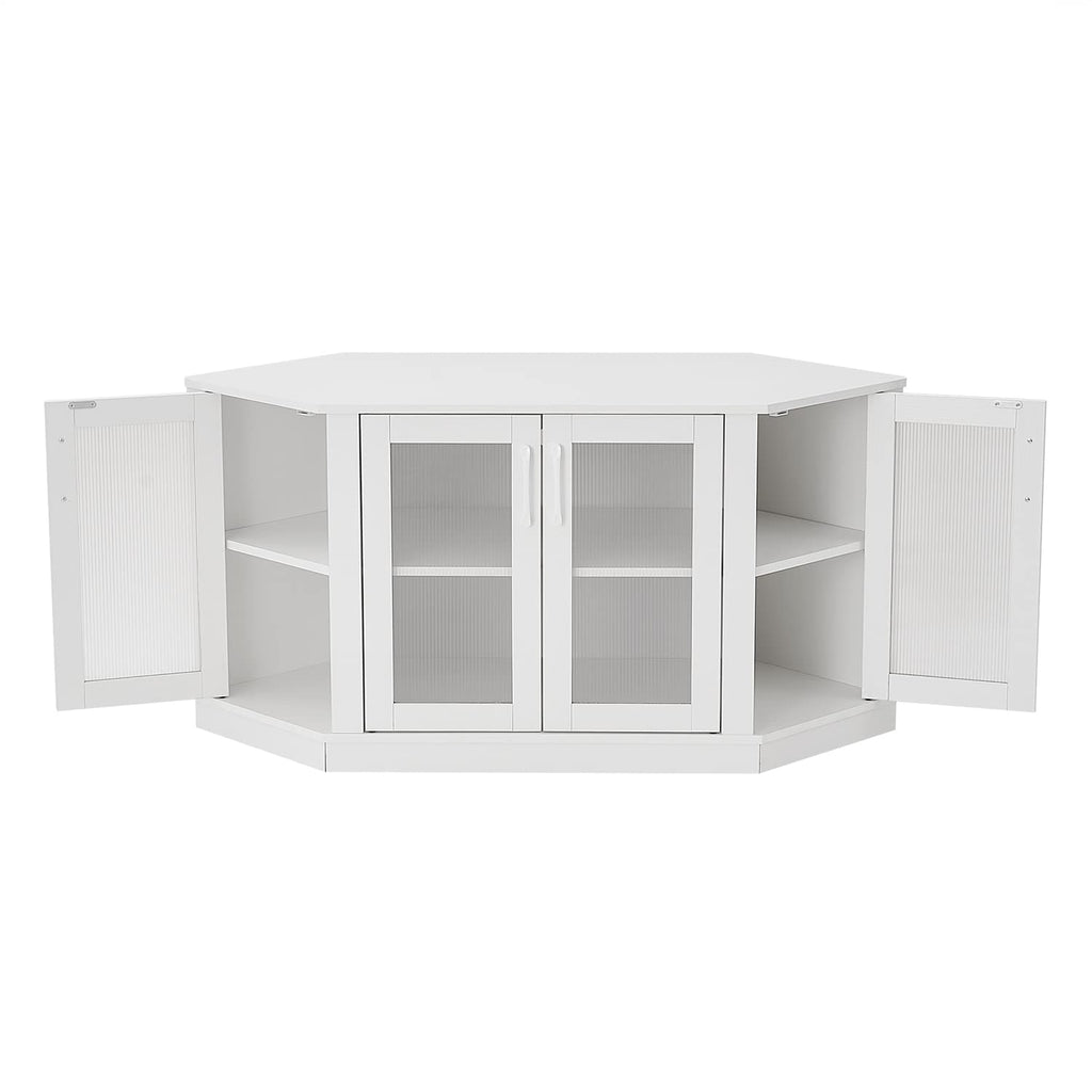 White 47 Inch Corner TV Stand with 4 Doors and Shelves F7180