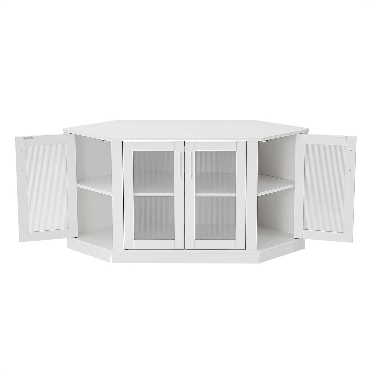 White 47 Inch Corner TV Stand with 4 Doors and Shelves F7180
