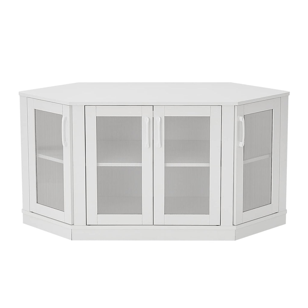 White 47 Inch Corner TV Stand with 4 Doors and Shelves F7180