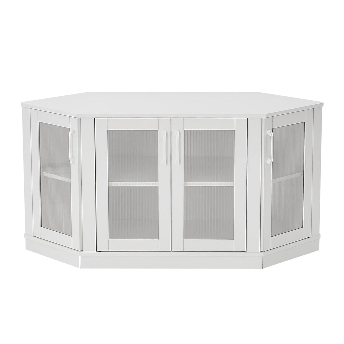 White 47 Inch Corner TV Stand with 4 Doors and Shelves F7180