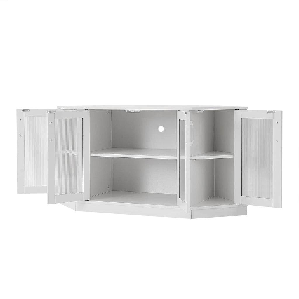 White 47 Inch Corner TV Stand with 4 Doors and Shelves F7180