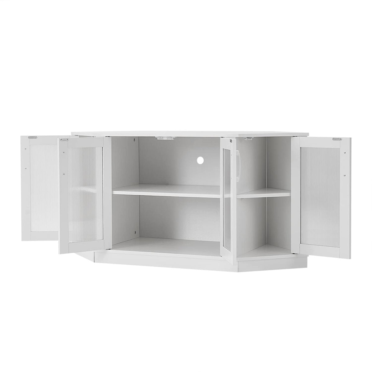 White 47 Inch Corner TV Stand with 4 Doors and Shelves F7180