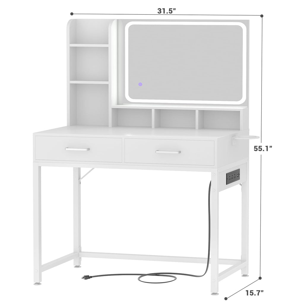 White Vanity Desk with Mirror and Drawers H44283