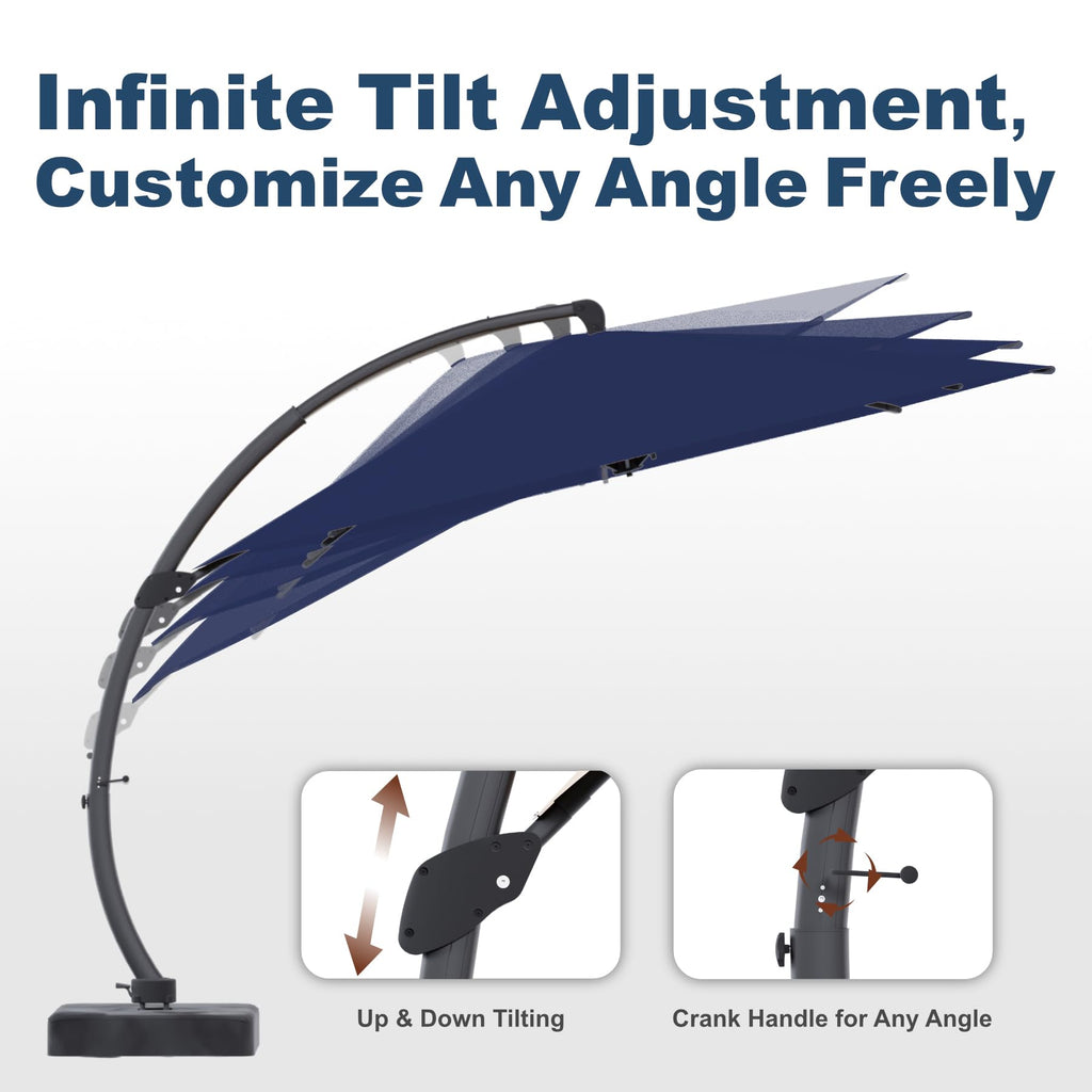 11FT Navy Blue Aluminum Cantilever Umbrella with Base T27426