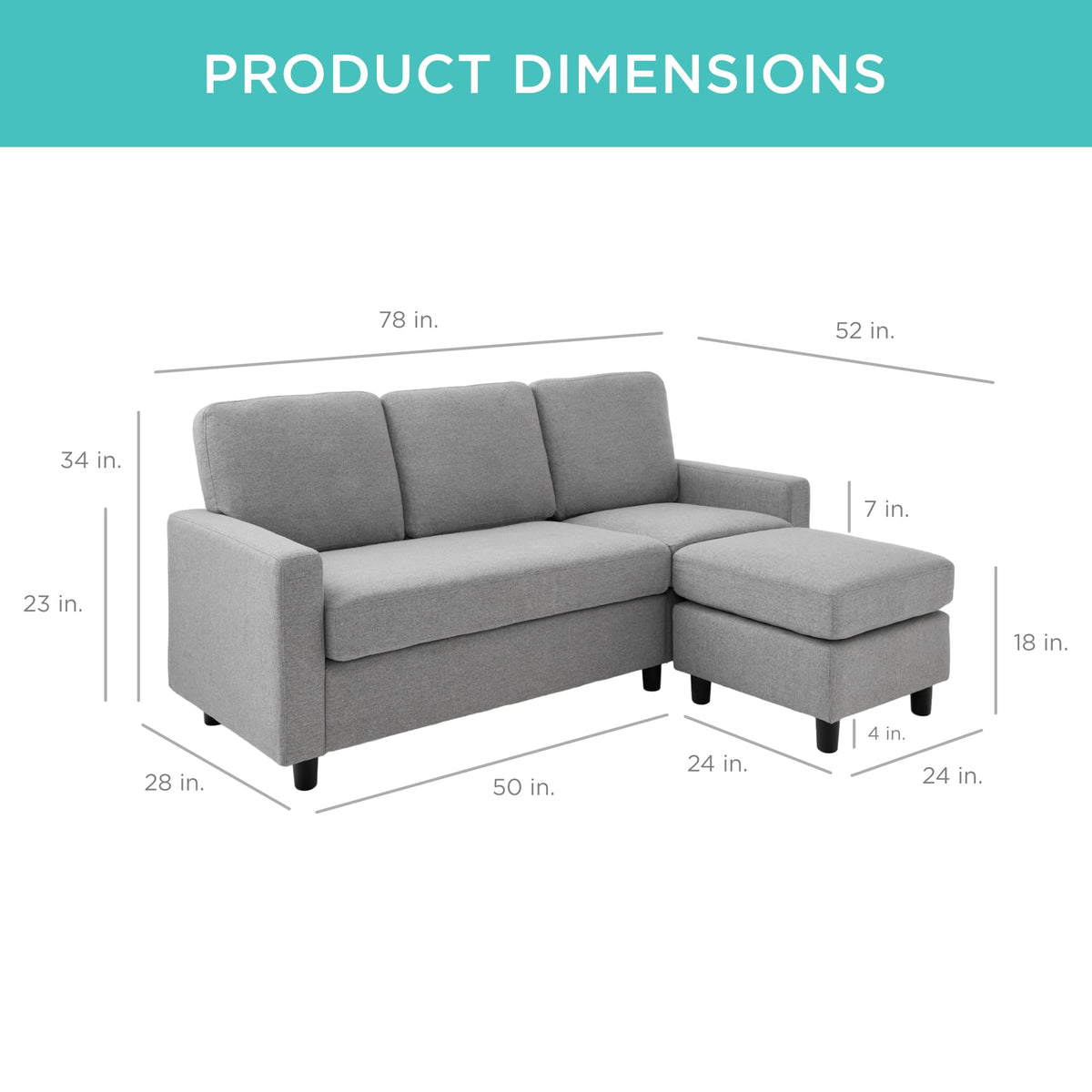 Light Gray Upholstered Sectional Sofa with Chaise D135