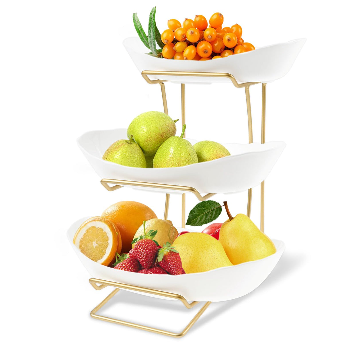 3 Tier Fruit Basket with Gold Metal Stand U780