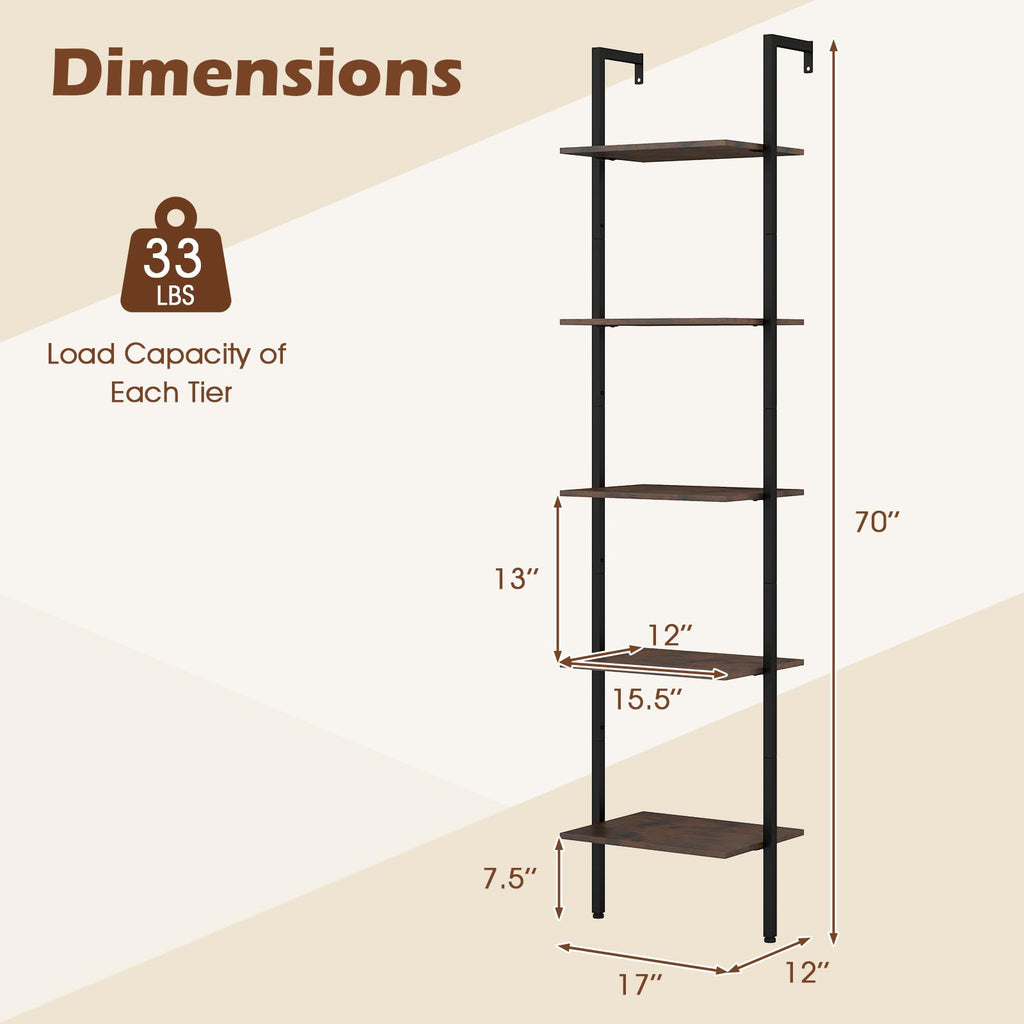5 Tier Wall Mount Ladder Shelf with Metal Frame Y562