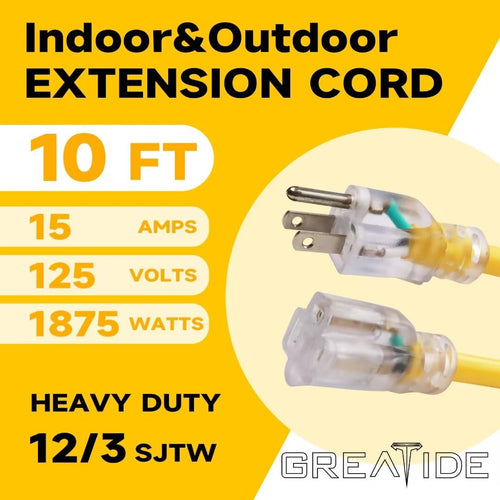 12 Gauge 10 FT Lighted End Outdoor Extension Cord K856