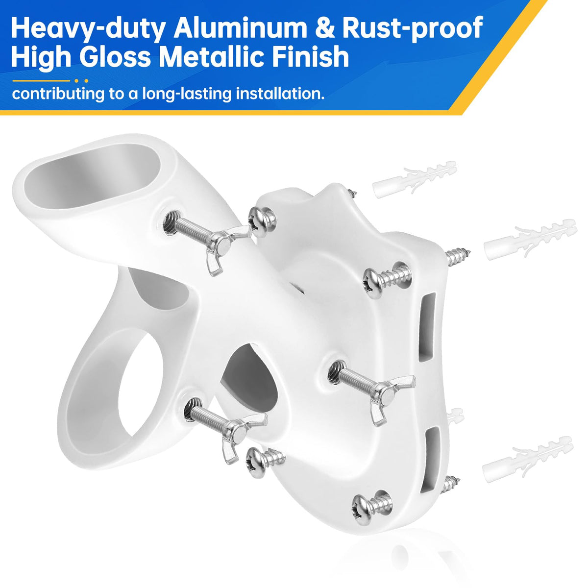 Flag Pole Holder Heavy-Duty Aluminum 1" Inner Diameter 2 Positions White 2 Pack Z261277