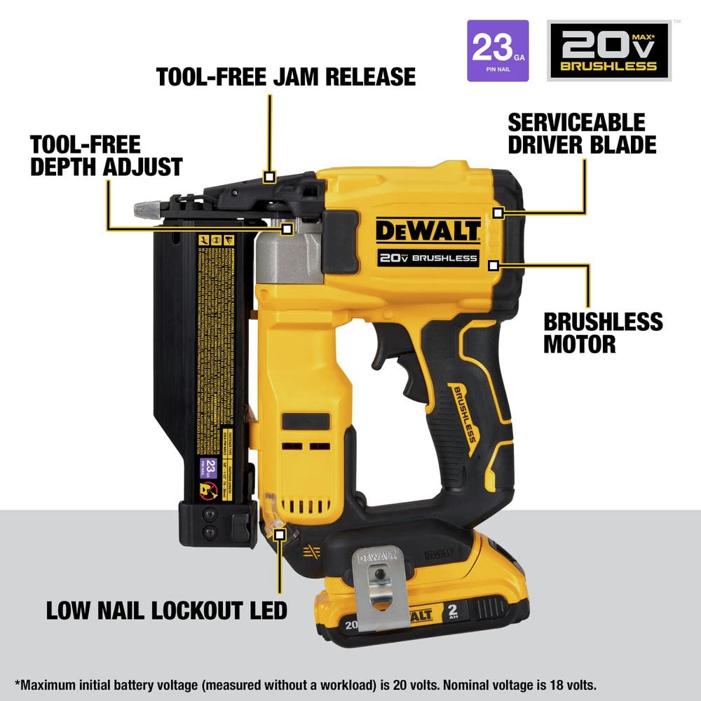 20V MAX Brushless Cordless 23 Ga. Pin Nailer Kit J1840