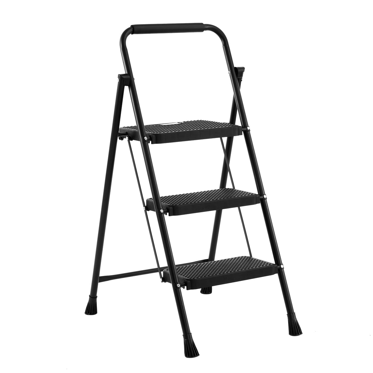 Foldable 3 Step Stool Ladder 300 Lb Weight Limit Steel W1664