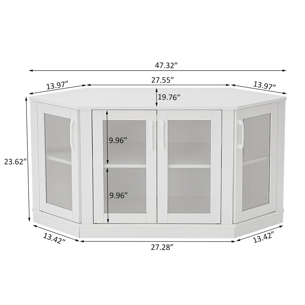 White 47 Inch Corner TV Stand with 4 Doors and Shelves F7180