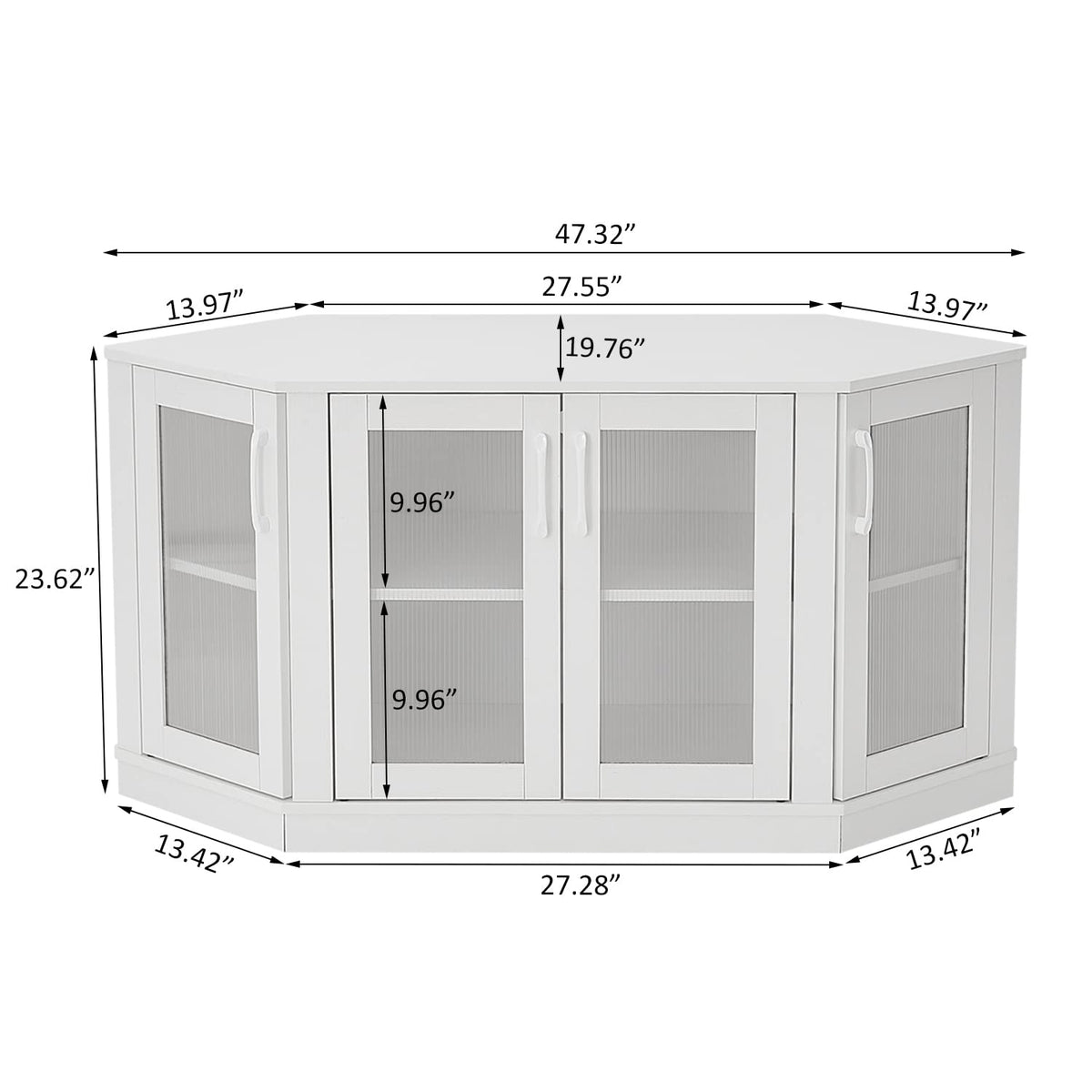 White 47 Inch Corner TV Stand with 4 Doors and Shelves F7180