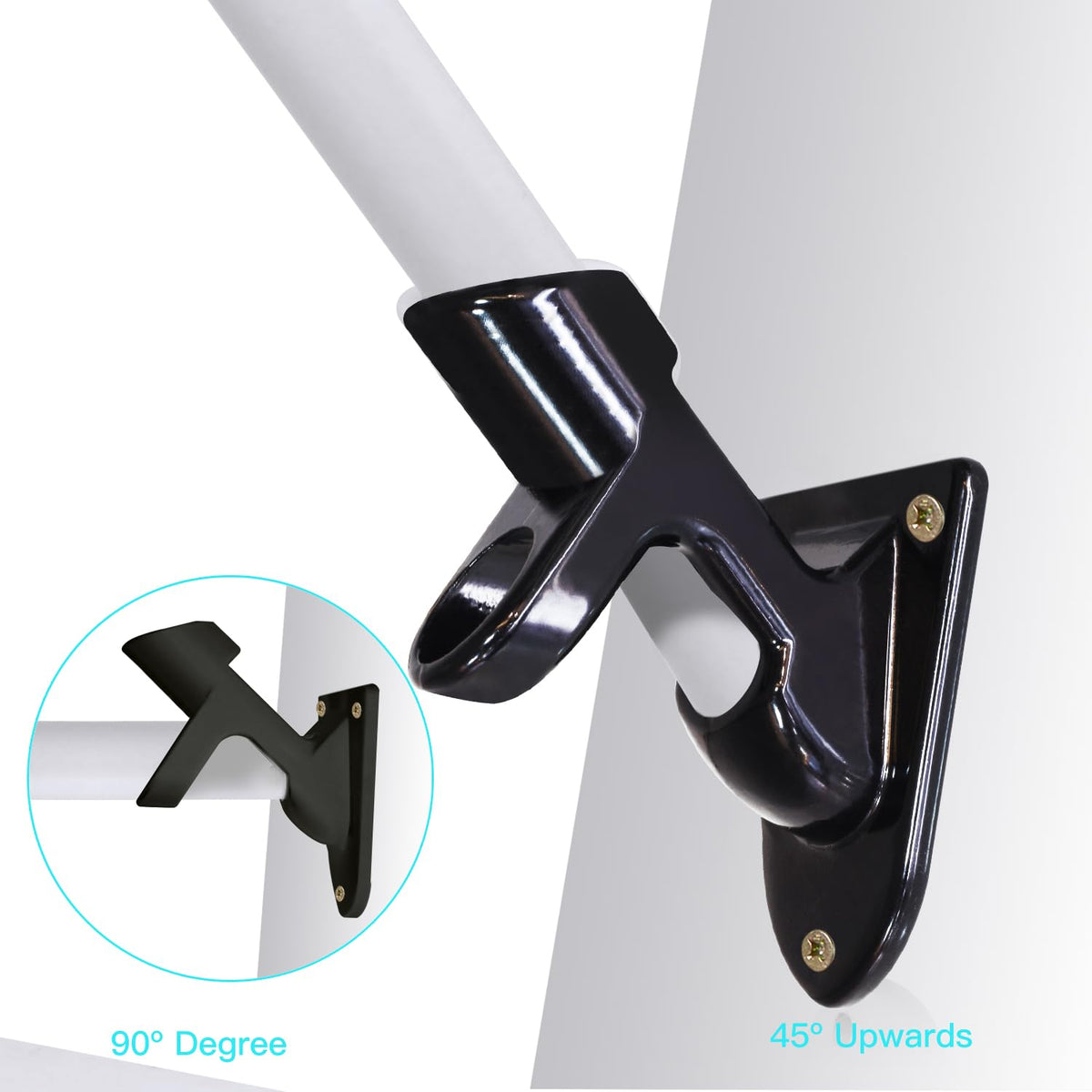Two-Position Flag Pole Holder Mounting Bracket Aluminum 1" Inner Diameter Black U452