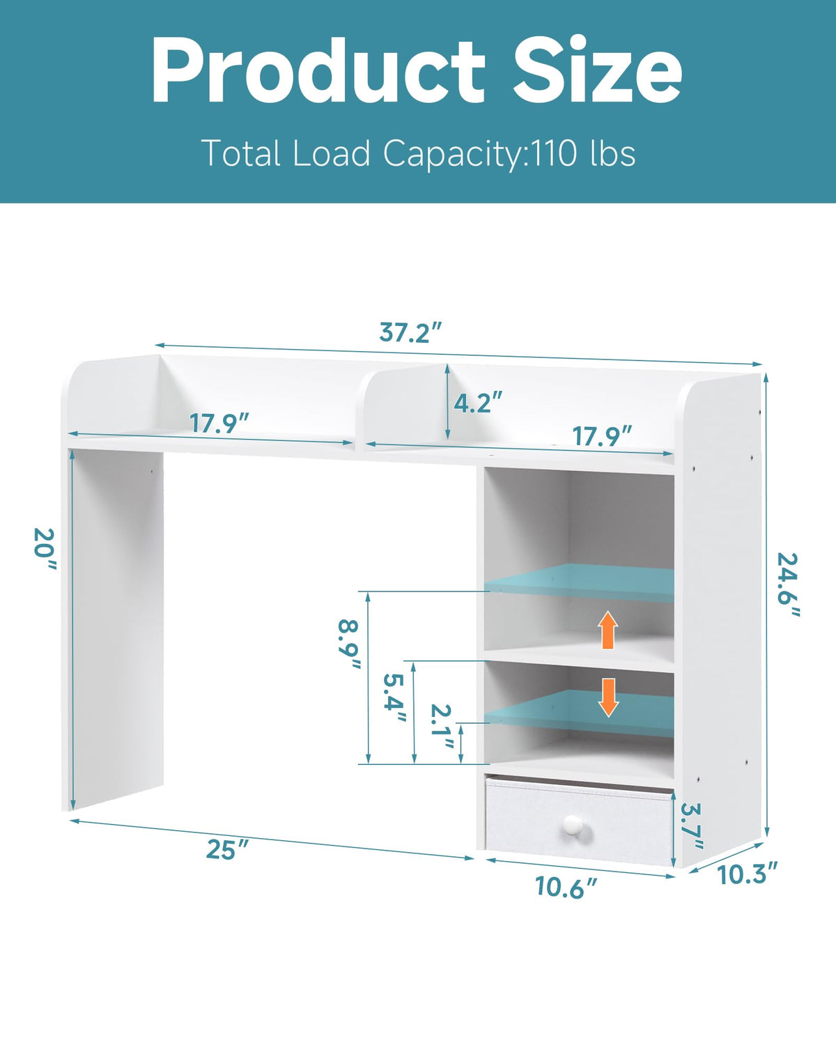 White Desktop Bookshelf with Drawer Z91868