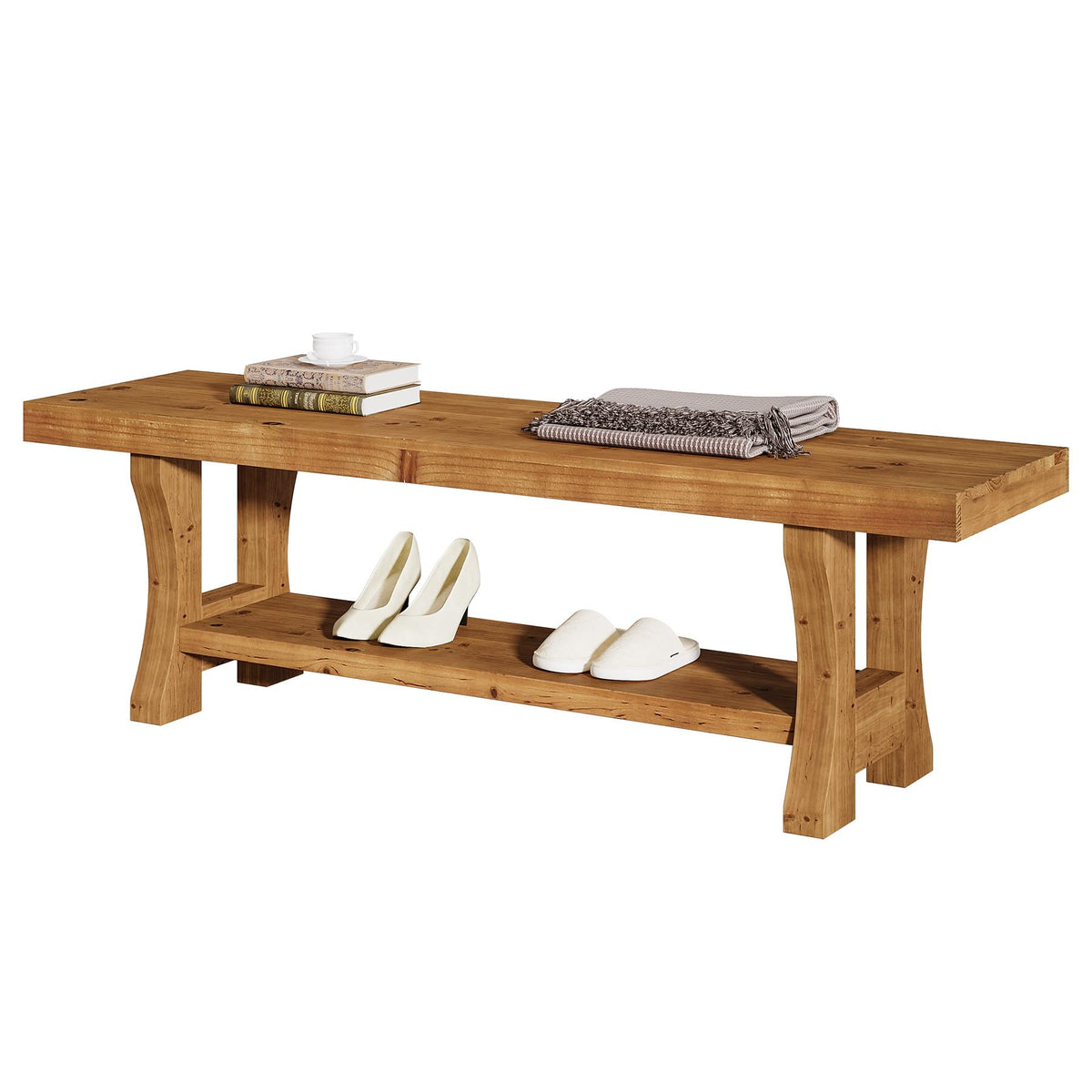 Brown Solid Wood Entryway Bench J2337