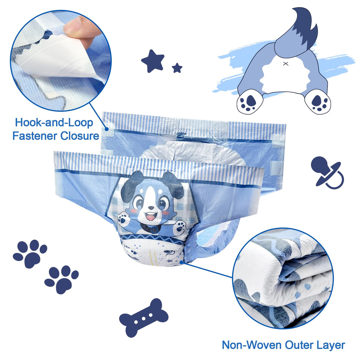 Adjustable Hook-and-Loop Fastener Closure Adult Printed Cloth Back Diaper 10 Pieces Medium 28"-38" D693