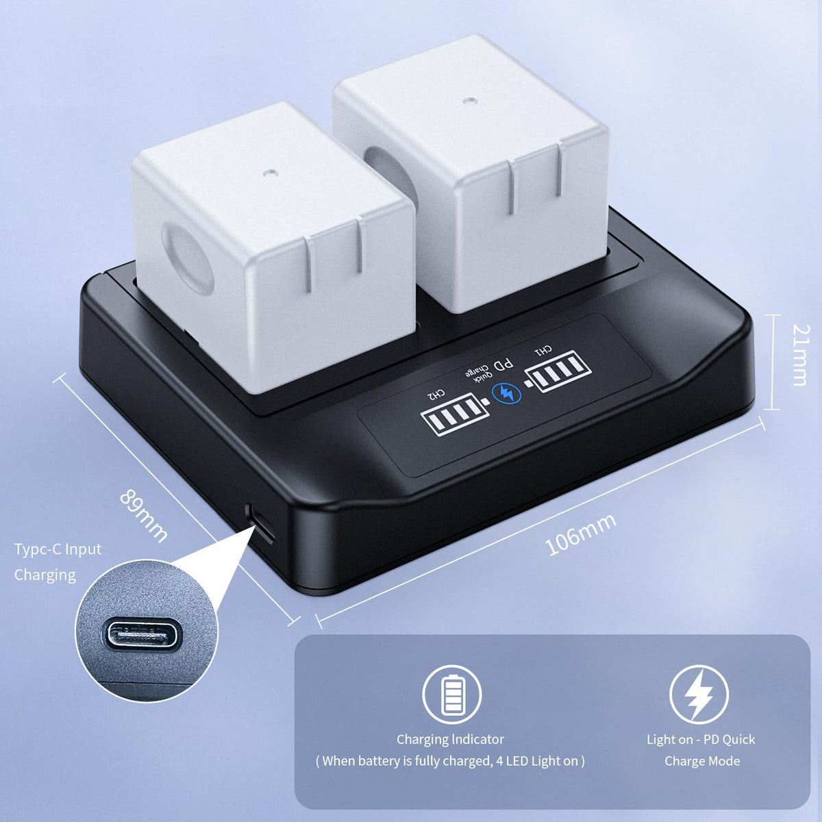 18W PD LCD USB Dual Battery Charger G31020
