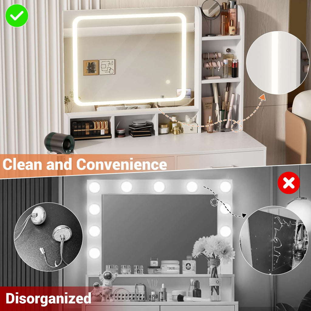 White Vanity Desk with Mirror and Drawers H44283