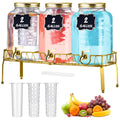 3 Pcs 2 Gallon Glass Drink Dispenser with Stand and Lid Q752