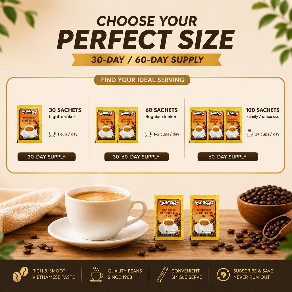 Instant Coffee Packets 3 in 1 Medium Roast Pack of 2 X715