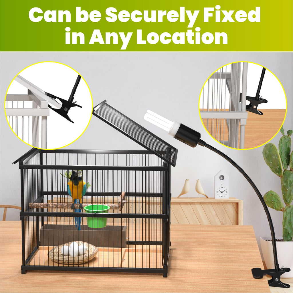 Bird Cage Lighting Combo Kit, Clip Lamp with UVB 2.4 20W Compact Fluorescent Bulb H827