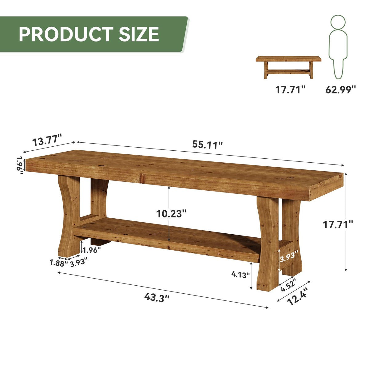 Brown Solid Wood Entryway Bench J2337