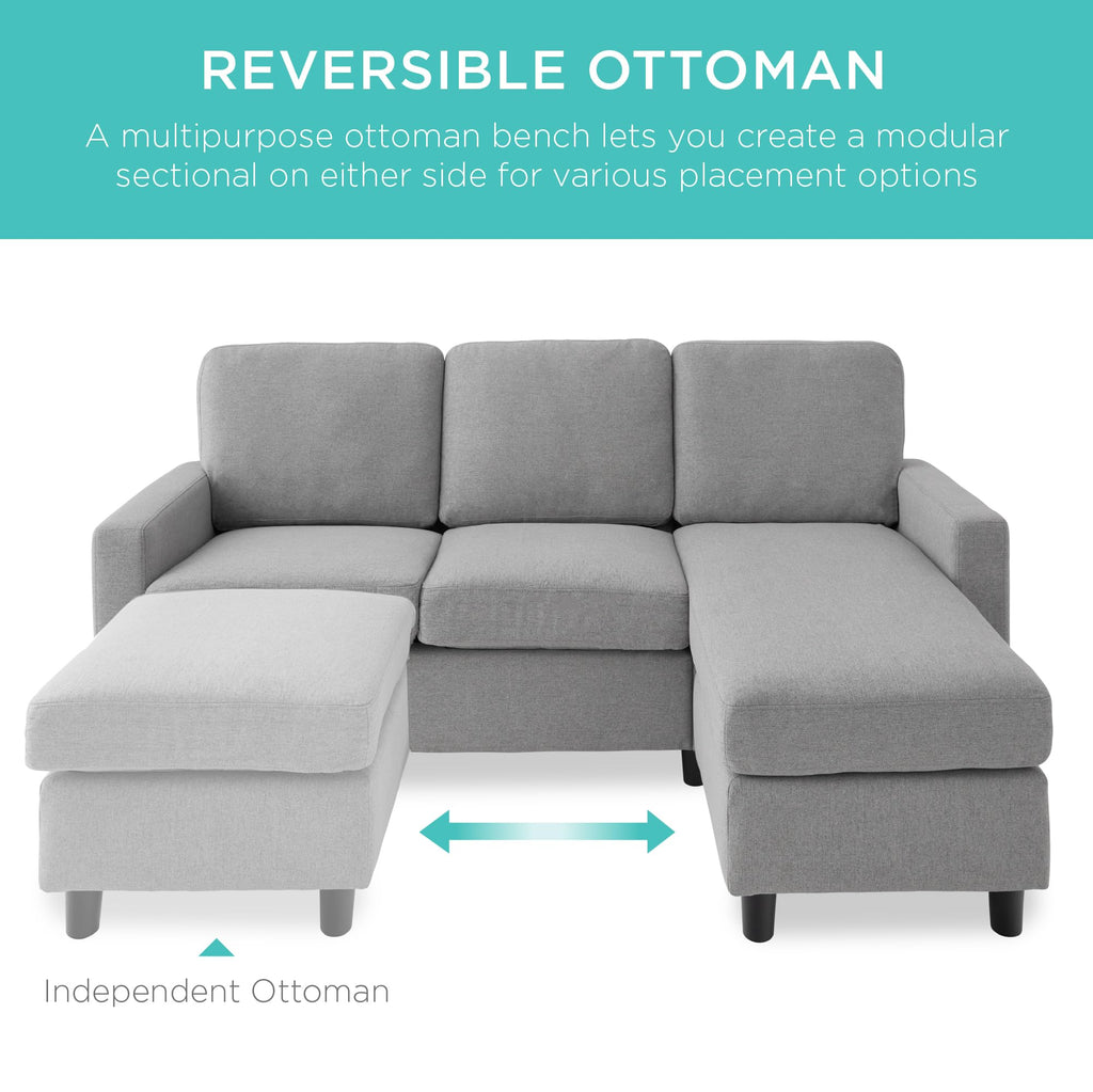 Light Gray Upholstered Sectional Sofa with Chaise D135