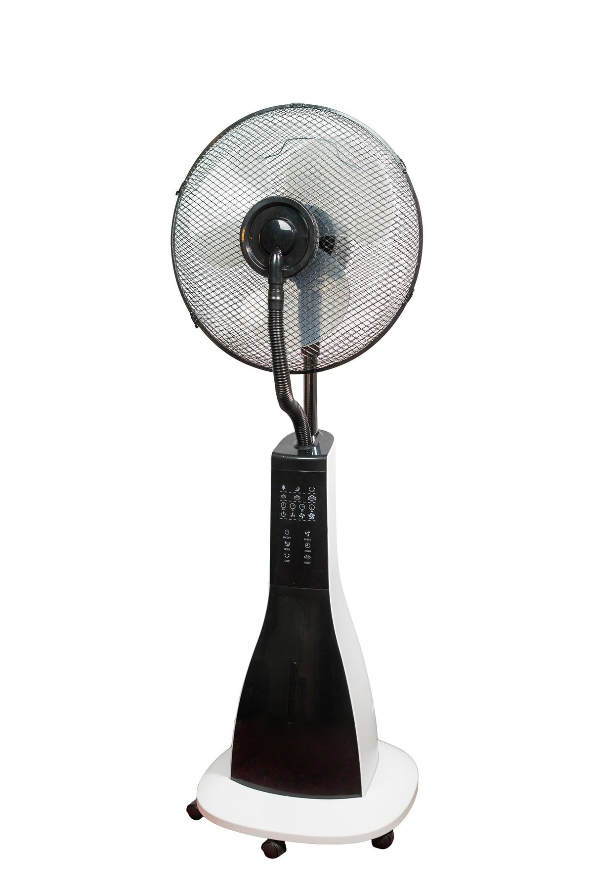 47" Misting Oscillating Pedestal Fan with Water Tank, Remote, Timer, 3 Speeds, Black White X616