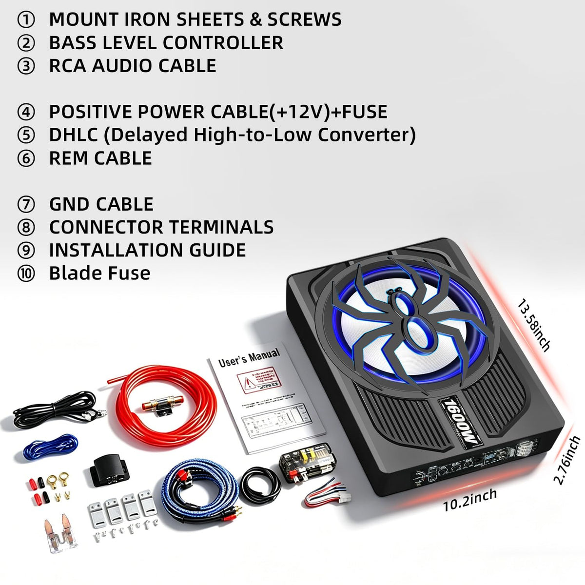 10" 1600W Under Seat Powered Subwoofer with Built-in Amp A952467