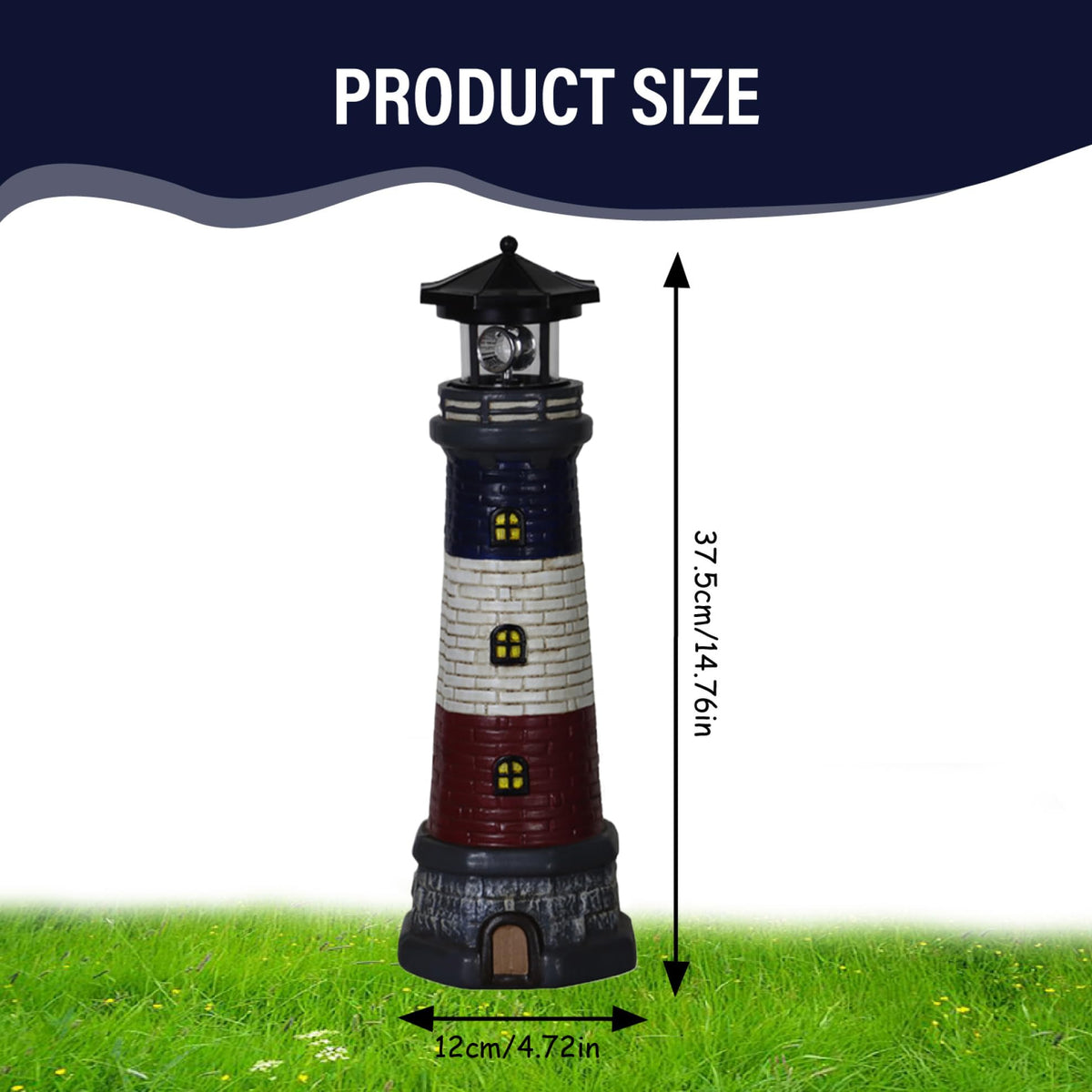 15" Tall Waterproof Resin Lighthouse Lamp with 360° Rotating LED C9504