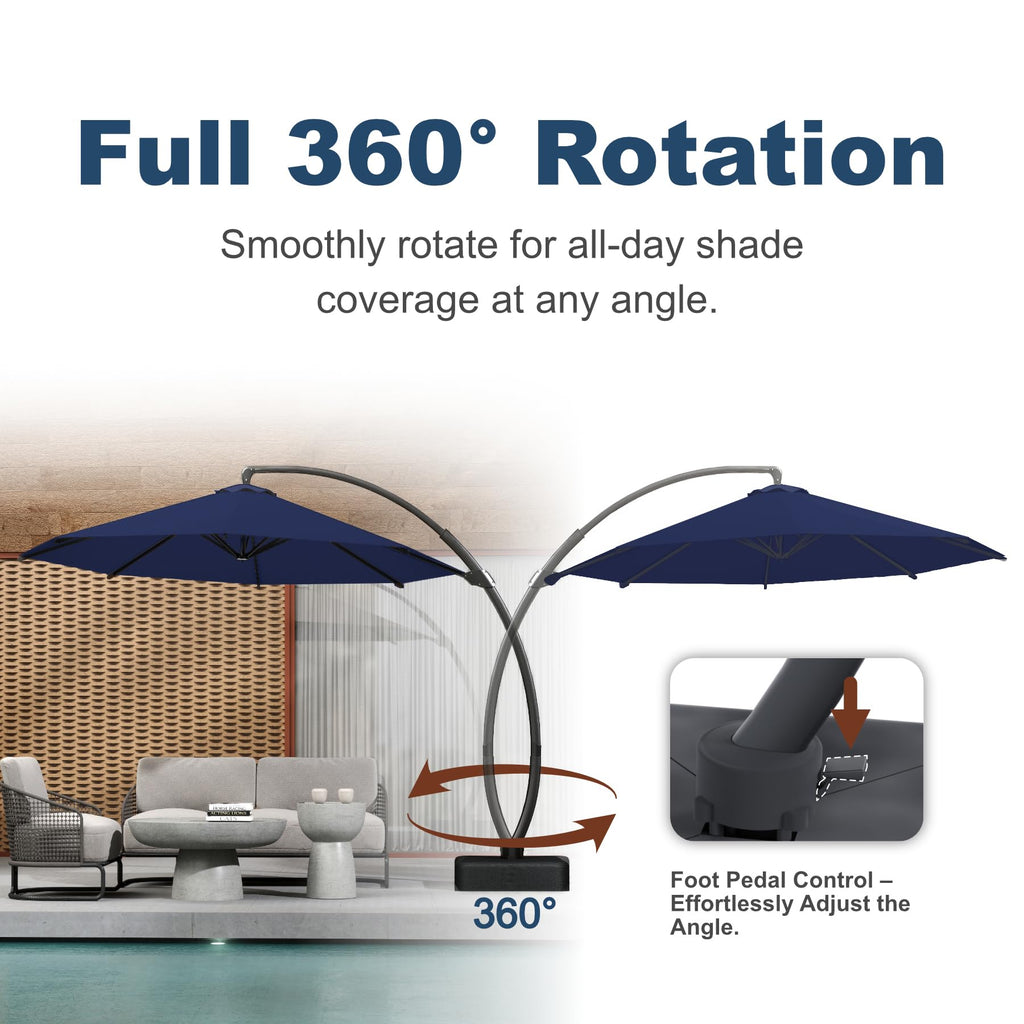 11FT Navy Blue Aluminum Cantilever Umbrella with Base T27426