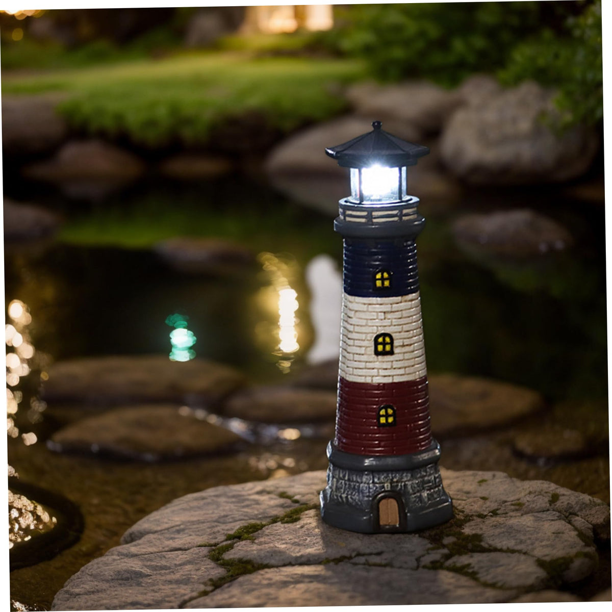 15" Tall Waterproof Resin Lighthouse Lamp with 360° Rotating LED C9504