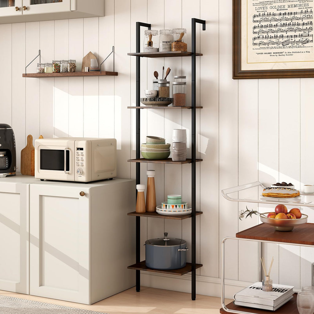 5 Tier Wall Mount Ladder Shelf with Metal Frame Y562