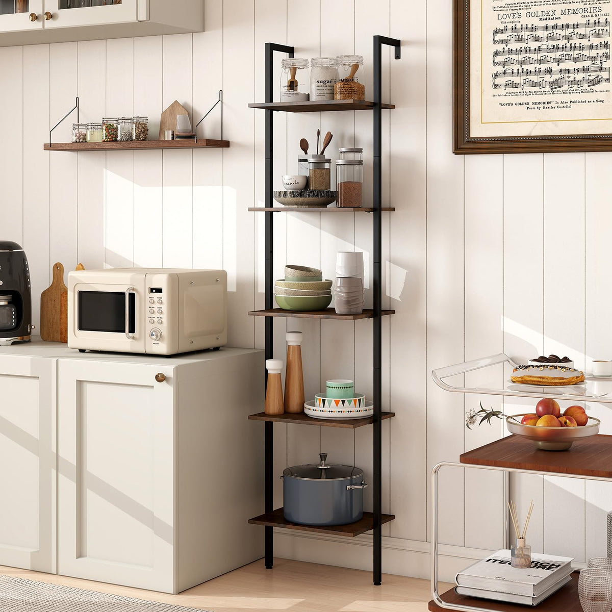 5 Tier Wall Mount Ladder Shelf with Metal Frame Y562