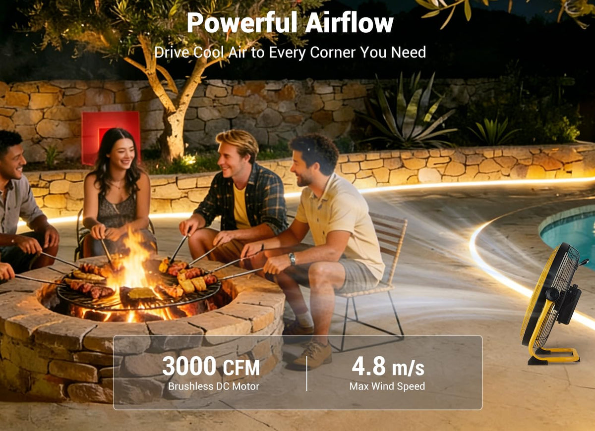 20" Portable Battery Operated Metal Floor Fan S558