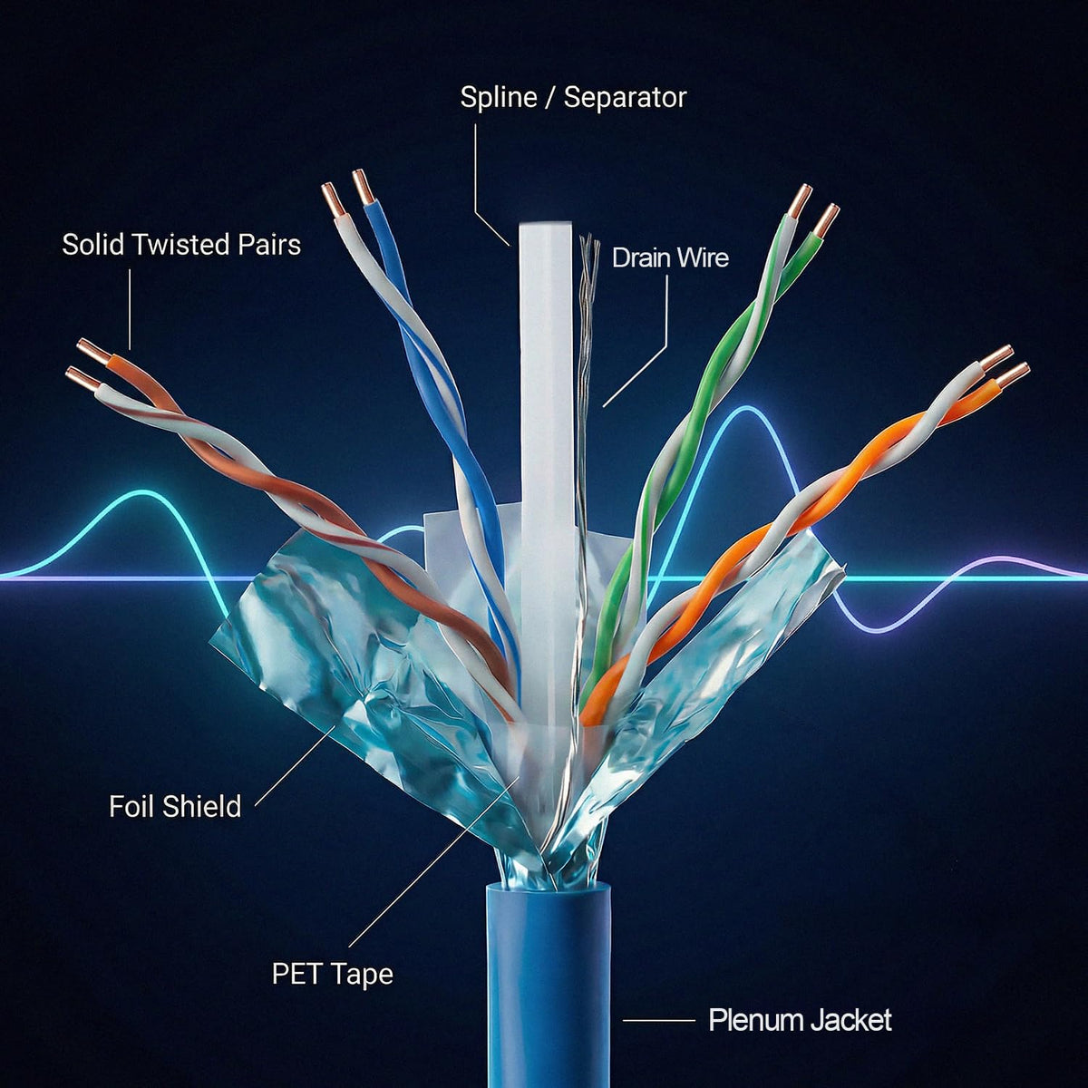 Cat6 Plenum Shielded 1000ft 23AWG Solid Bare Copper Ethernet Cable Q699