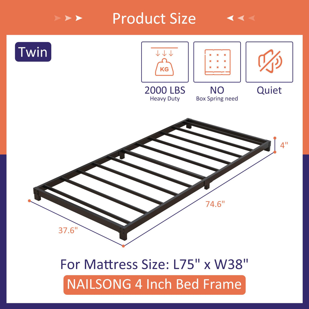 4 Inch Low Profile Twin Platform Bed Frame U927989