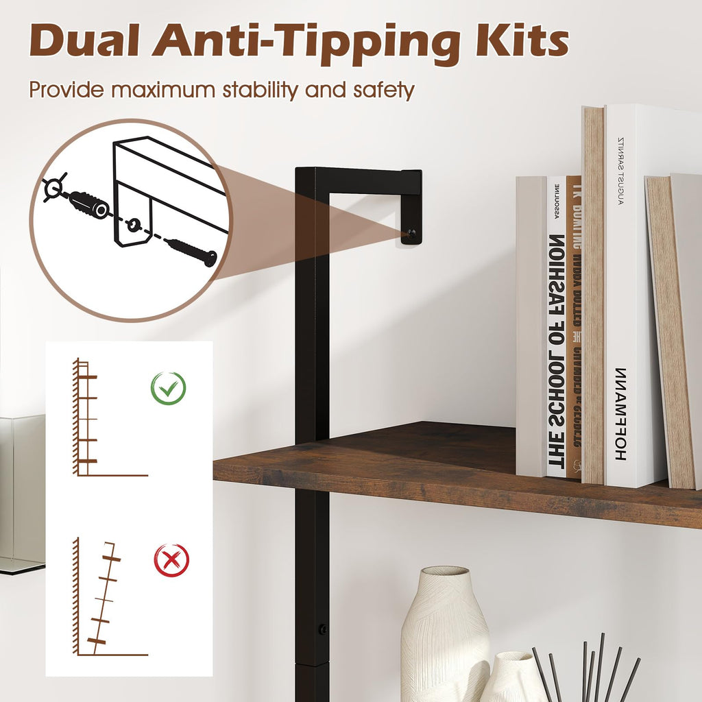 5 Tier Wall Mount Ladder Shelf with Metal Frame Y562