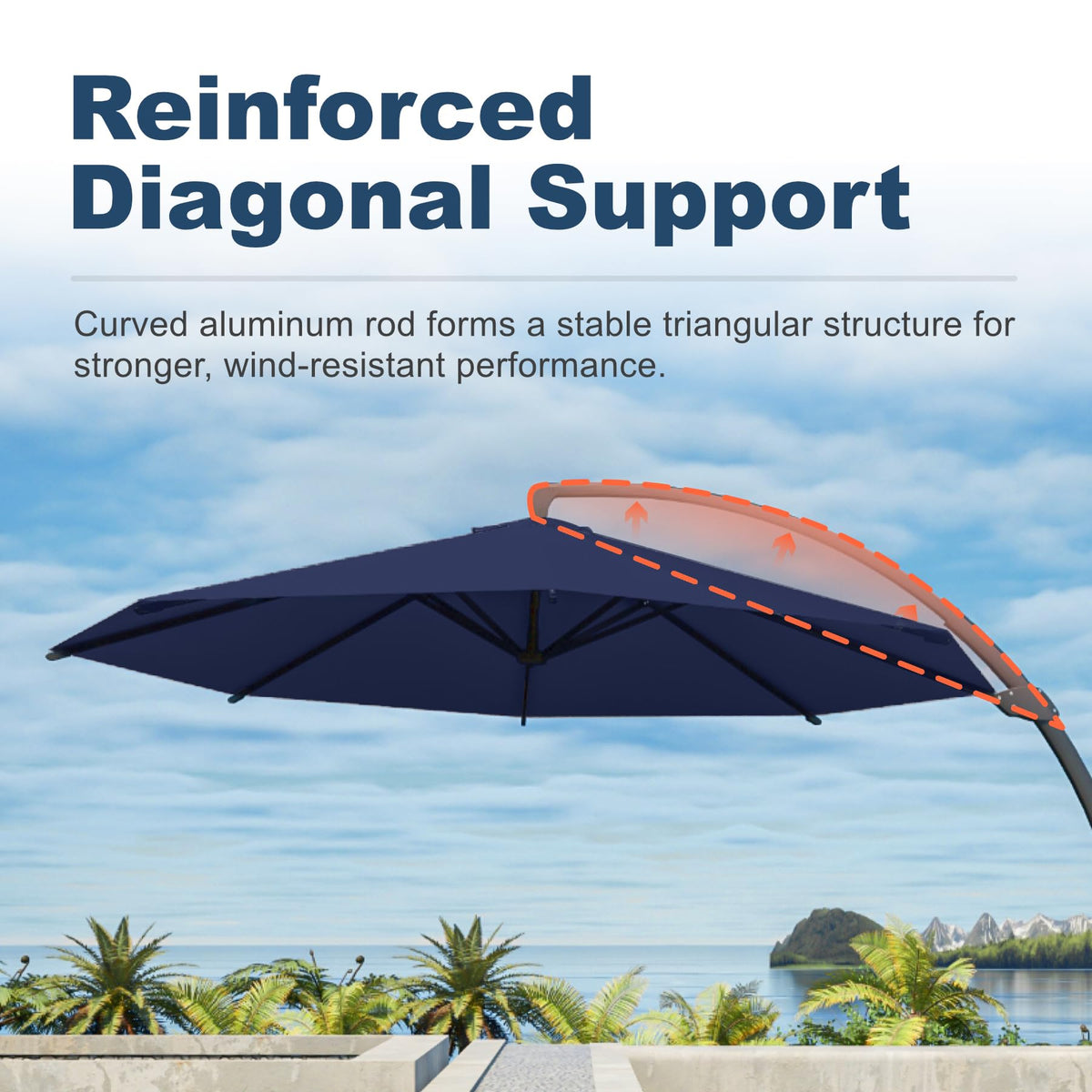 11FT Navy Blue Aluminum Cantilever Umbrella with Base T27426