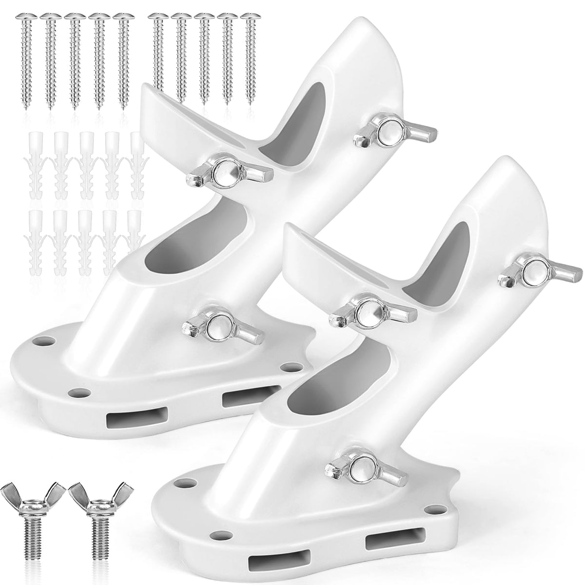 Flag Pole Holder Heavy-Duty Aluminum 1" Inner Diameter 2 Positions White 2 Pack Z261277