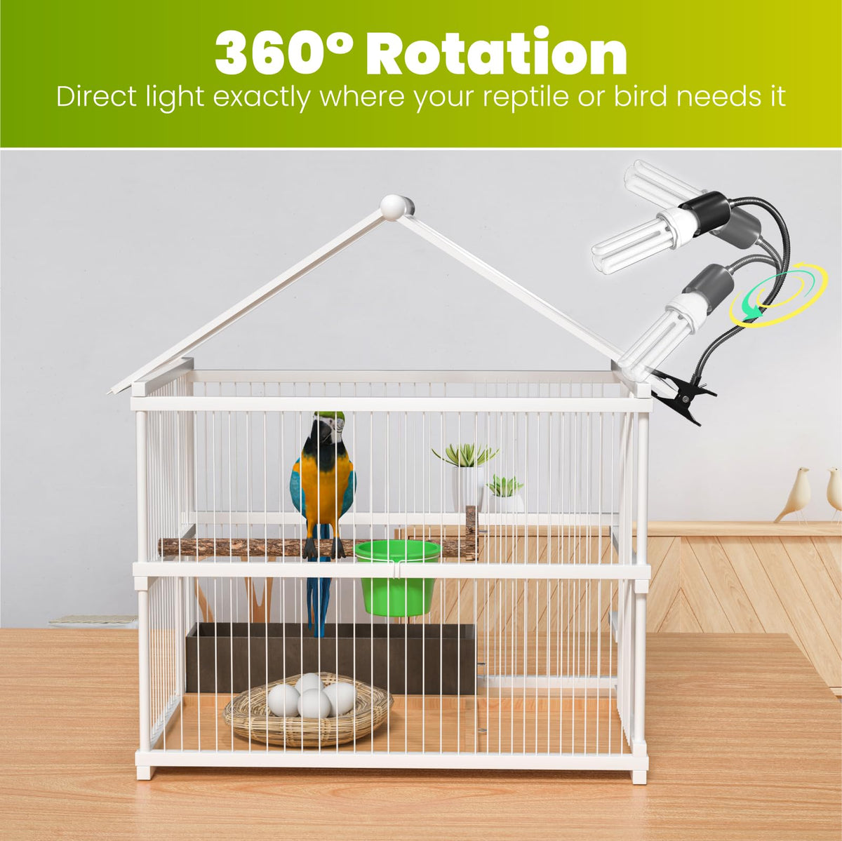 Bird Cage Lighting Combo Kit, Clip Lamp with UVB 2.4 20W Compact Fluorescent Bulb H827