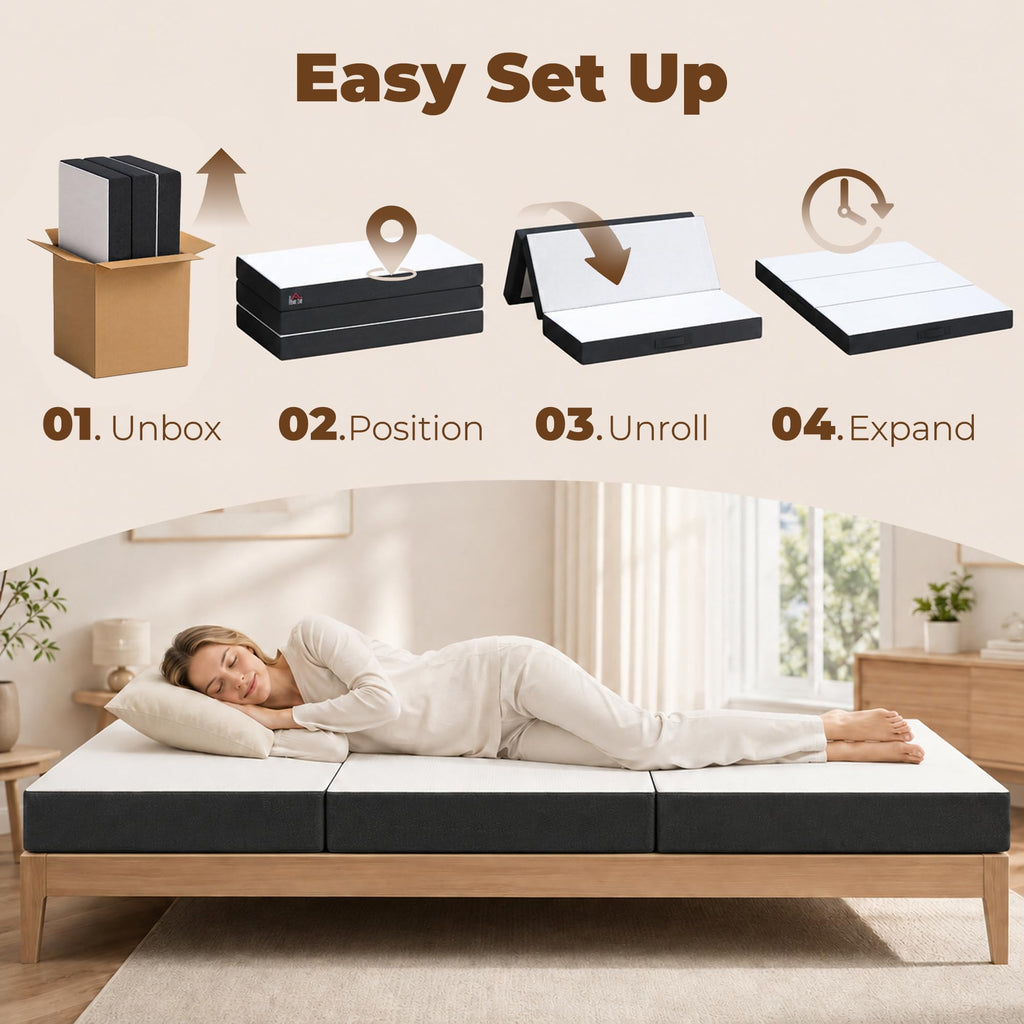 6 Inch Memory Foam Queen Trifold Mattress T1652