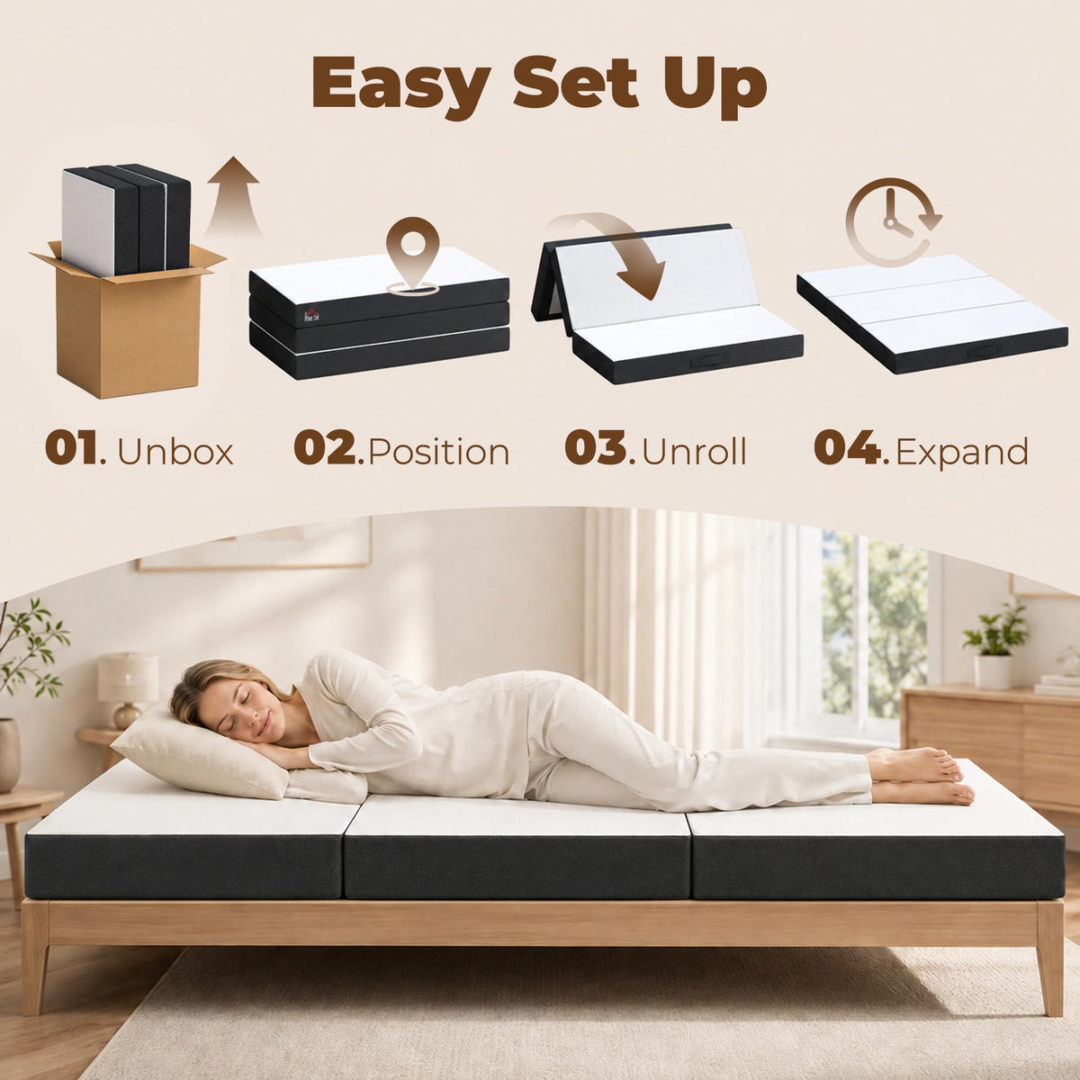 6 Inch Memory Foam Queen Trifold Mattress T1652