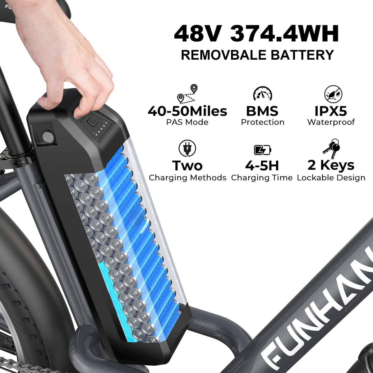 26" 1000W Electric Bike with 48V Battery, 7-Speed A282