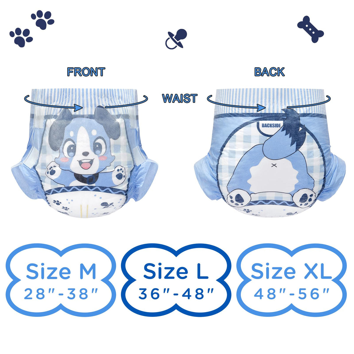 Adjustable Hook-and-Loop Fastener Closure Adult Printed Cloth Back Diaper 10 Pieces Medium 28"-38" D693