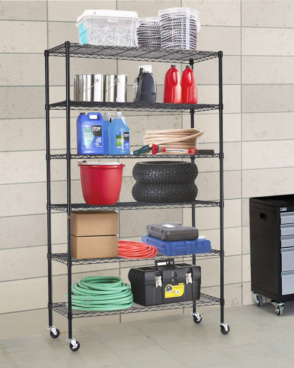 6 Tier Steel Wire Shelving Unit with Wheels F589461
