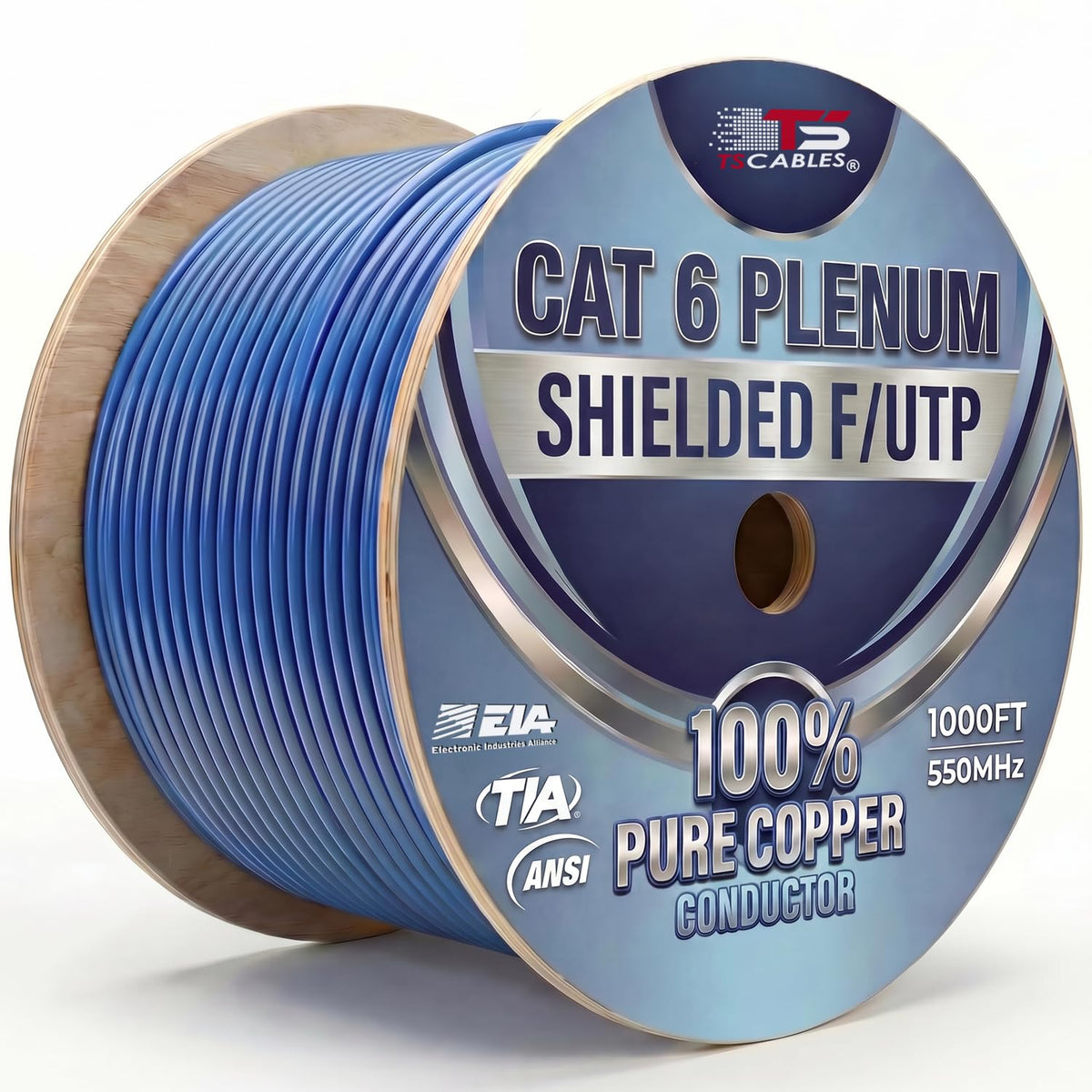 Cat6 Plenum Shielded 1000ft 23AWG Solid Bare Copper Ethernet Cable Q699