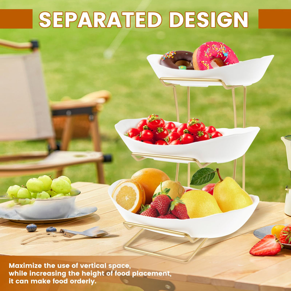 3 Tier Fruit Basket with Gold Metal Stand U780