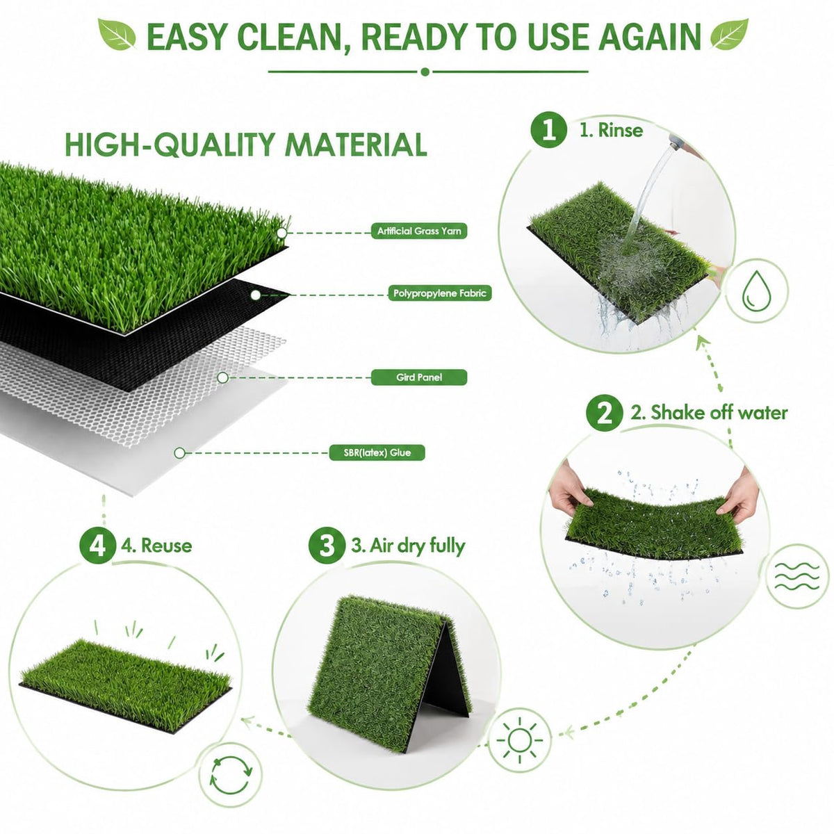 Artificial Grass Dog Potty Pad 24 x 36 in Non-Slip Washable K8235